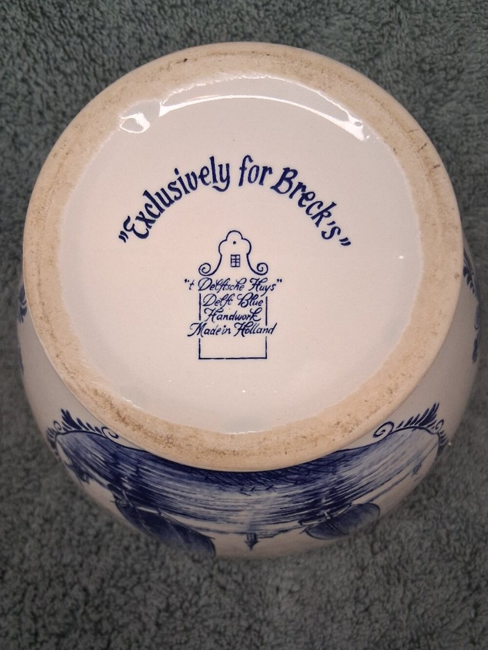 Vt'g Delft Blue Ceramic Bulb Pot Planter | Holland Windmill Sailboat | Breck's - Picture 6 of 16